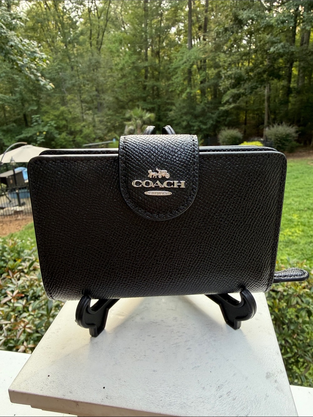 Coach Black Pebbled Leather Wallet with Silver Logo - Picture 4 of 15